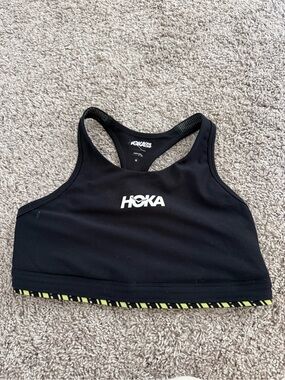 Hoka Black Sports Bra with Yellow Trim